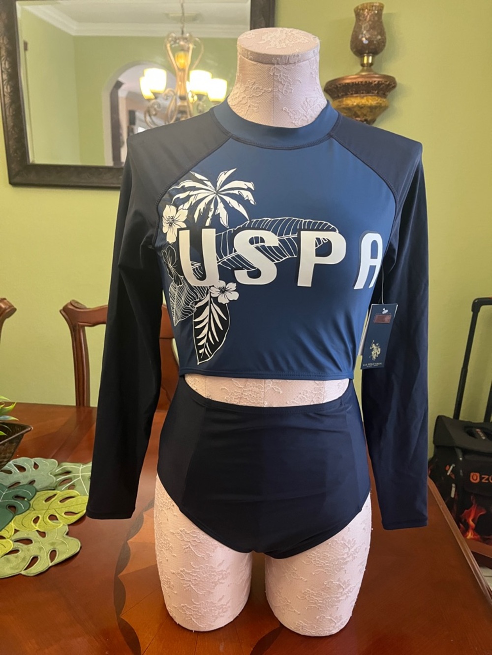 U.S. Polo Assn. Navy and Black Long-Sleeve Crop Rash Guard Set